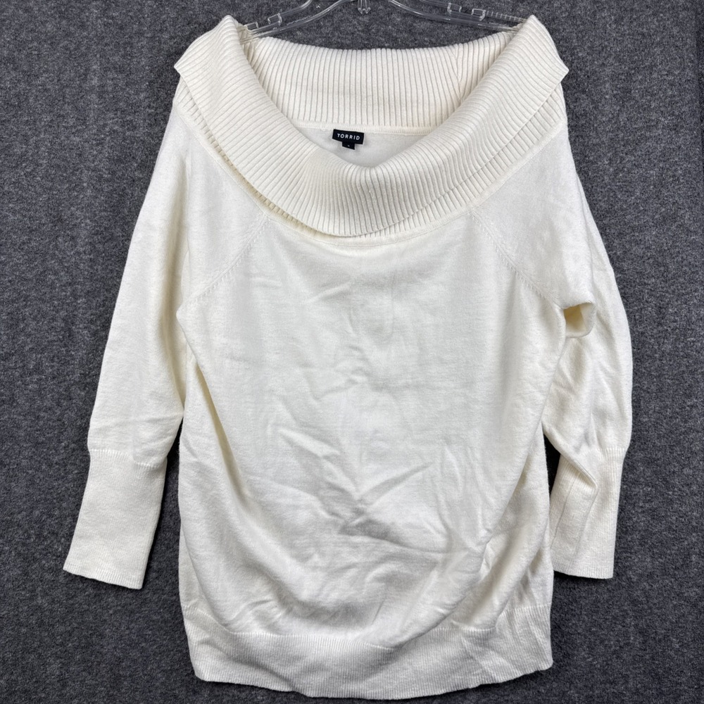 Torrid Sweater 3 Plus Size Cream Off The Shoulder Knit Long Sleeve‎ Ribbed Cozy